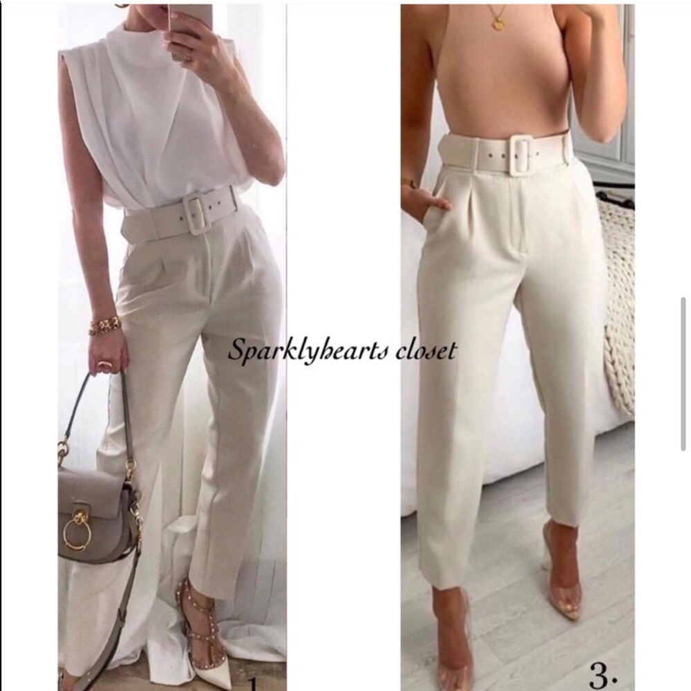 New Zara Belted Ecru Pants - Picture 8 of 11